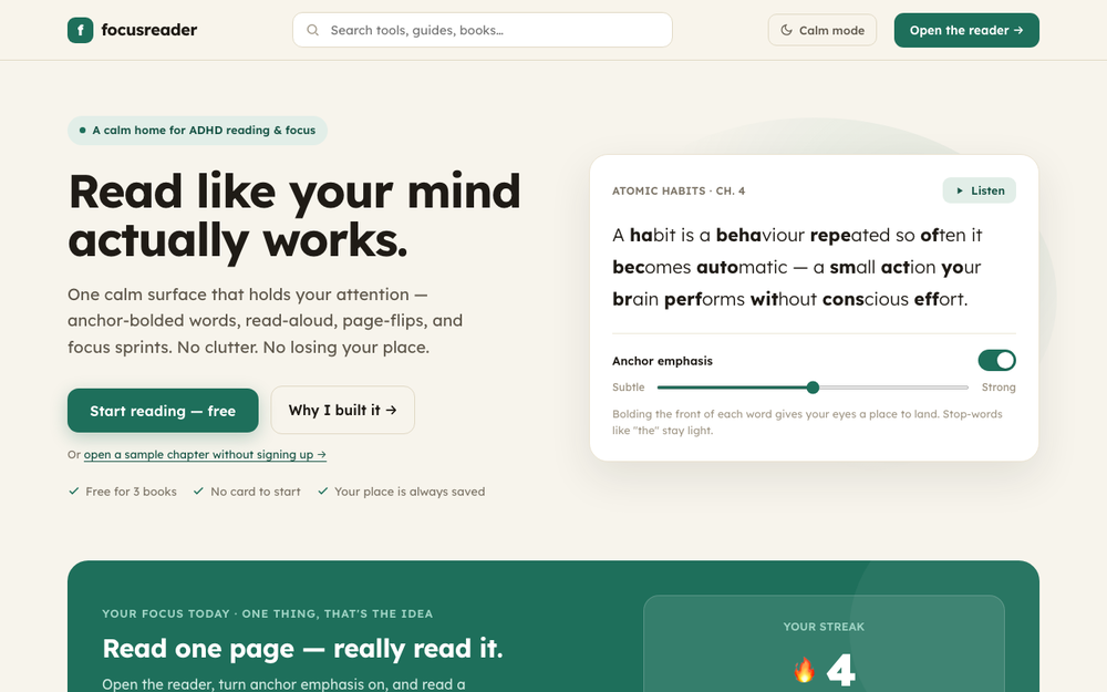 FocusReader — Read like your mind actually works.