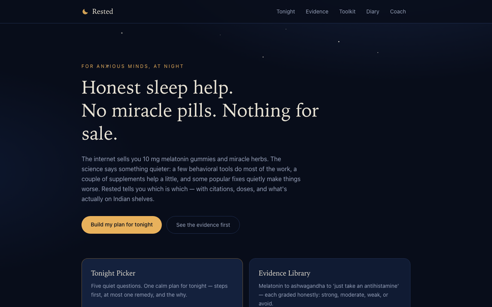 Rested — Honest sleep help. Nothing for sale.